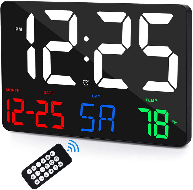 Reloj Digital de Pared 11 5 LED con Control Remoto Alarma Fecha y Temperatura