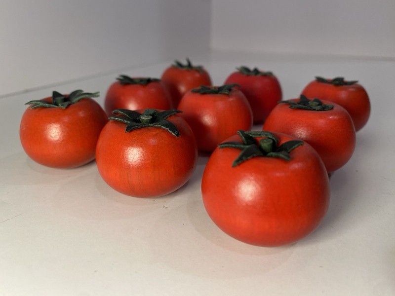 Vintage Wooden Hand-painted Cherry Tomatoes 1” Set Of 9 1970’s Kitchen Decor