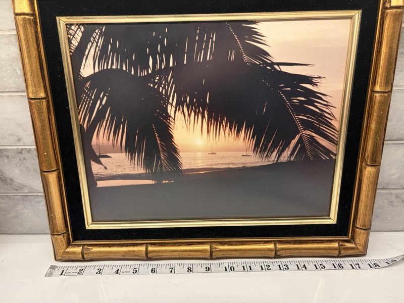 VTG Bamboo Gold Gilt Carved Wood Photo Picture Frame Velvet Matte 15x18 Coastal gallery
