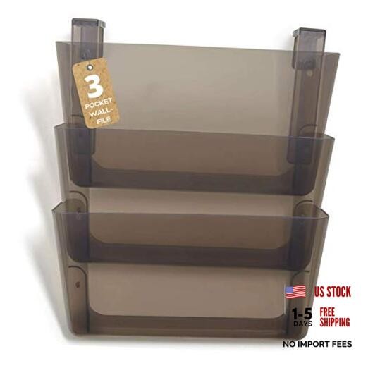 Wall File Holder, Unbreakable 3-Pocket Plastic Letter Wall File, Plastic Wall