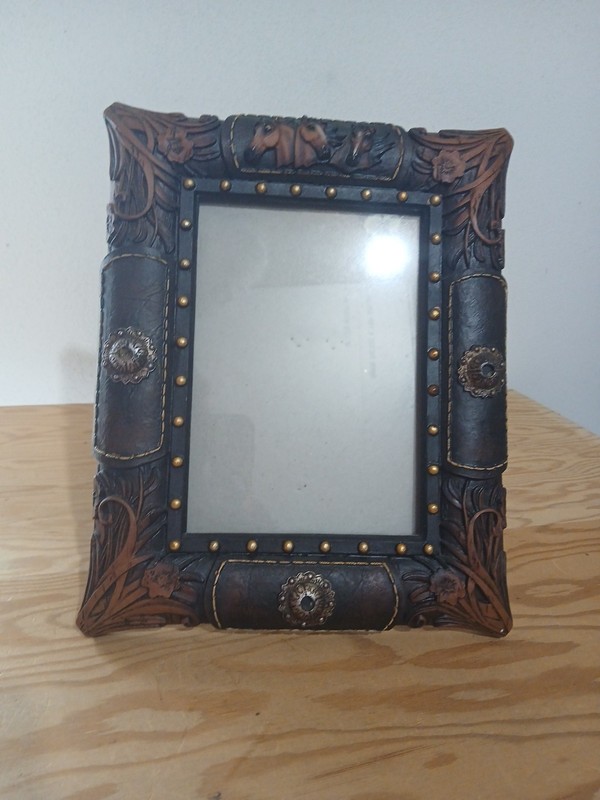 Decorative Western-style Picture Frame Designed To Look Like Hand-tooled Leather