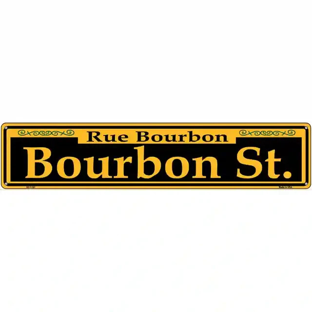 Bourbon St. Yellow 3″x12″ metal street sign plaque Home Door Garage Wall Decor
