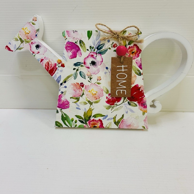 Floral Watering Can HOME Wood Decor Sign Farmhouse Spring Garden Tabletop Mint