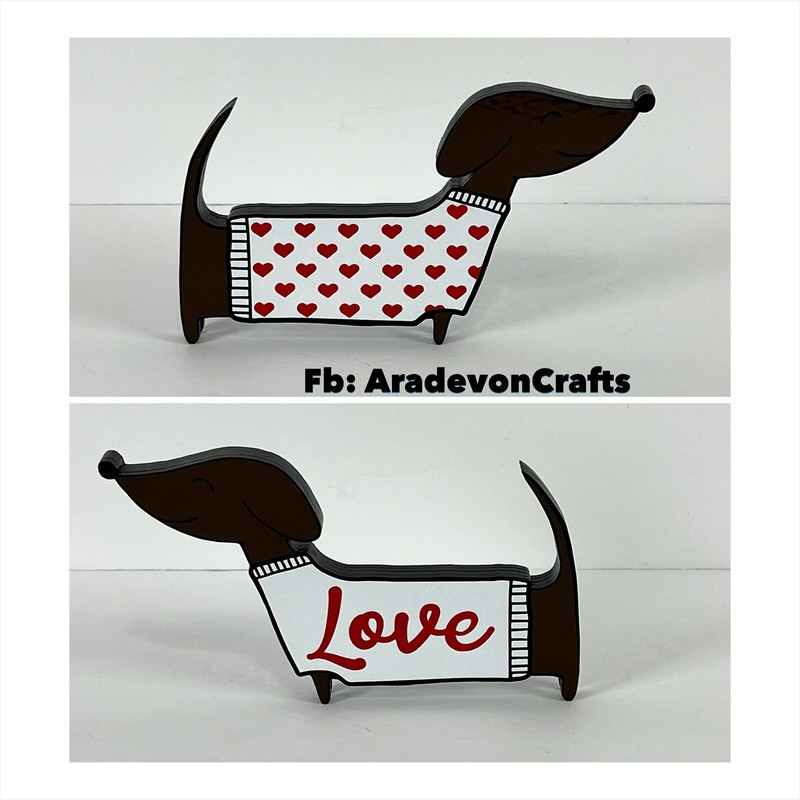 HANDMADE: Laser Cut Valentine’s 6.5 inch Dachshund figure (Dark Brown)