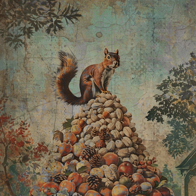 Retro SQUIRREL Wall Art, Mixed Nuts Kitchen Decor, Tree Rat Acorn Feeder Poster gallery