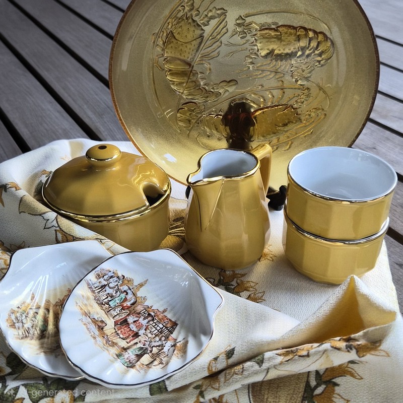 GRANDMACORE BUNDLE Vintage Autumn Dining Set | Apilco France & Amber Glass