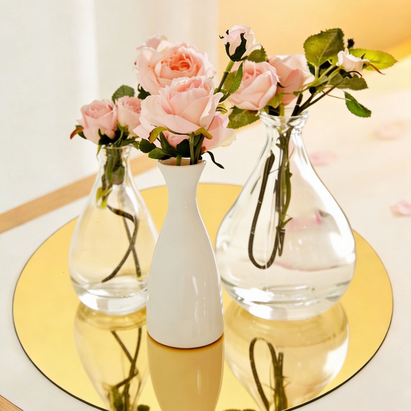 6 Pack 12 Inch Mirror Centerpieces for Table, Round Mirrors Table Plate, Black gallery