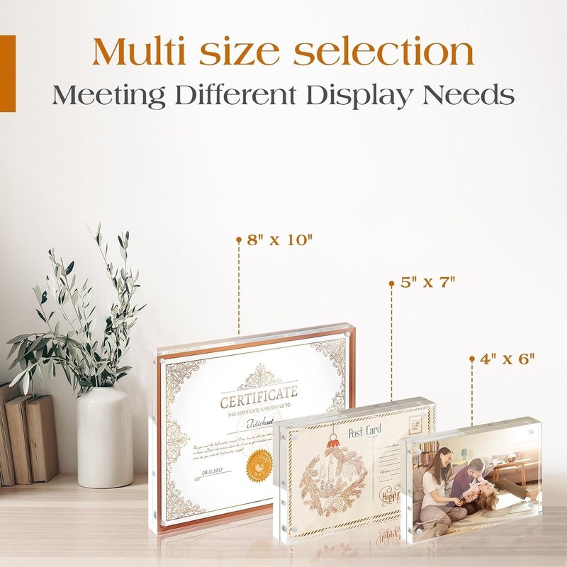 Acrylic Picture Frame Magnet Double Sided 12+12MM Plexiglass Clear 4x6 5x7 8x10" gallery