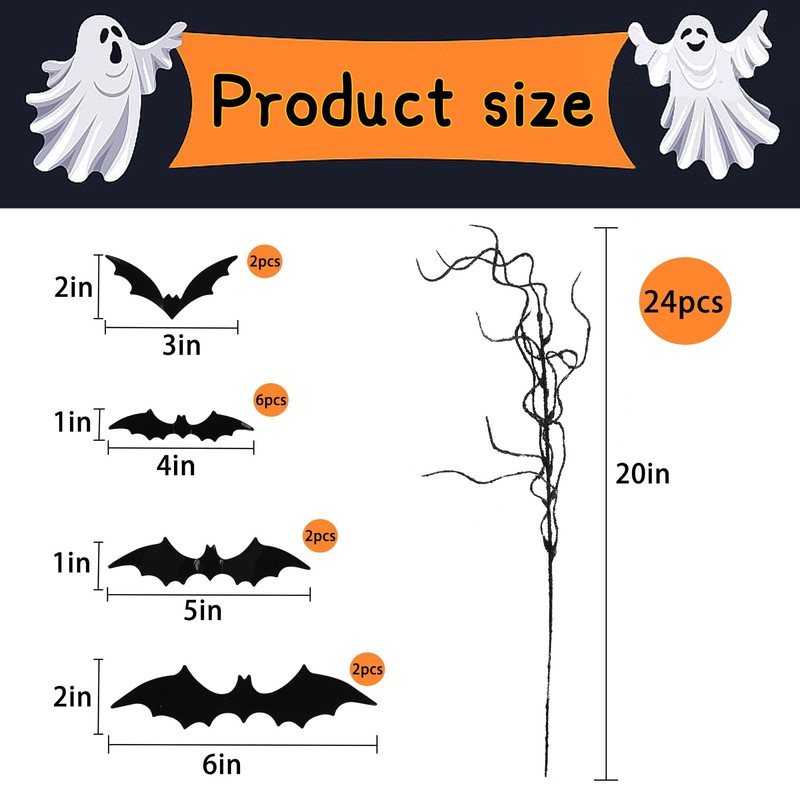 24 Pcs Halloween Artificial Curly Willow Branches with 12 Pcs Bats- Fake Blac... gallery