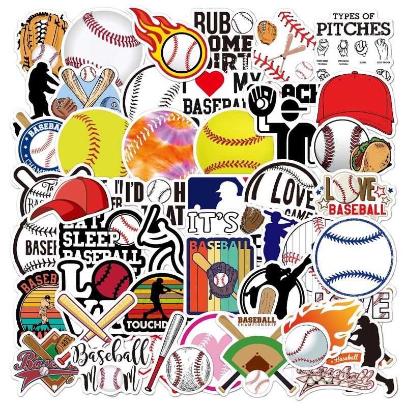 50pcs Baseball Stickers, Waterproof No Residue, 151