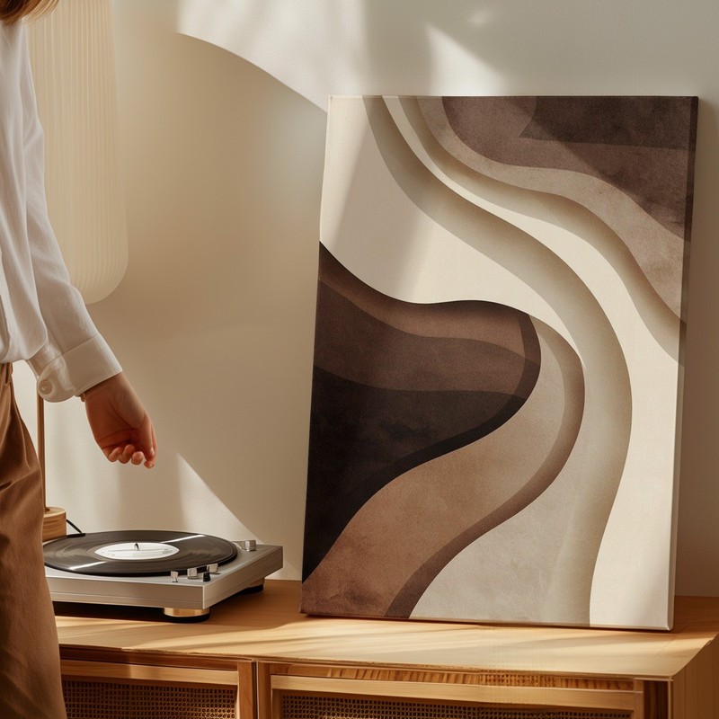 Abstract Brown Beige Curved Lines Canvas Wall Art Modern Minimalist Home Decor gallery