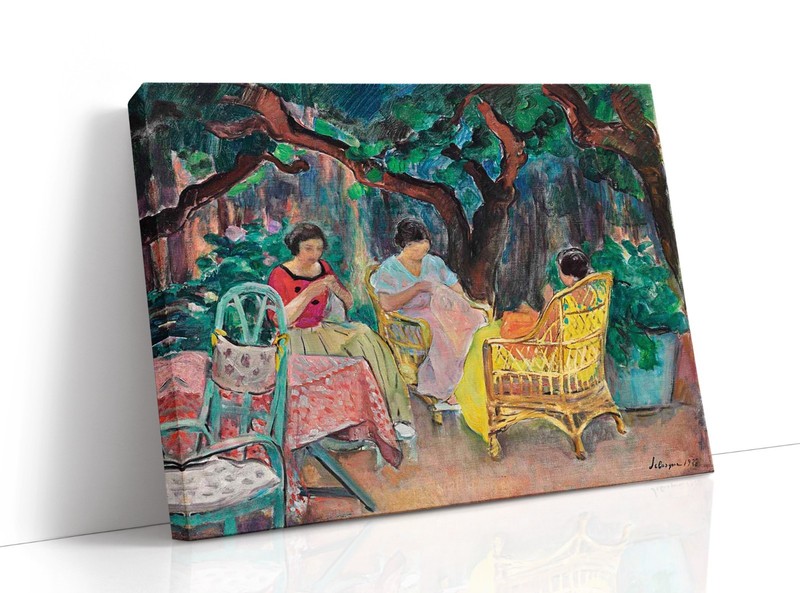 canvas art print giclée or poster – pillow – Three Women Sewing in a Garden.