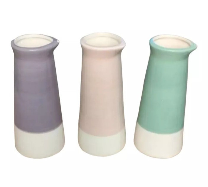 Lot of 3 Old East Main Co Flower Market Vase Pink Green Purple Pastel Two-Tone
