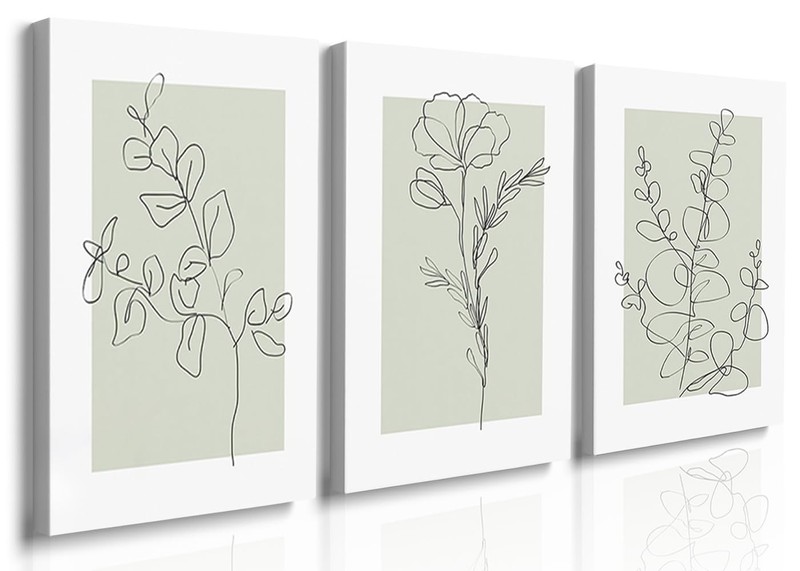 Boho Sage Green Neutral Botanical Wall Art Set of 3,Farmhouse Plant Wall Deco…