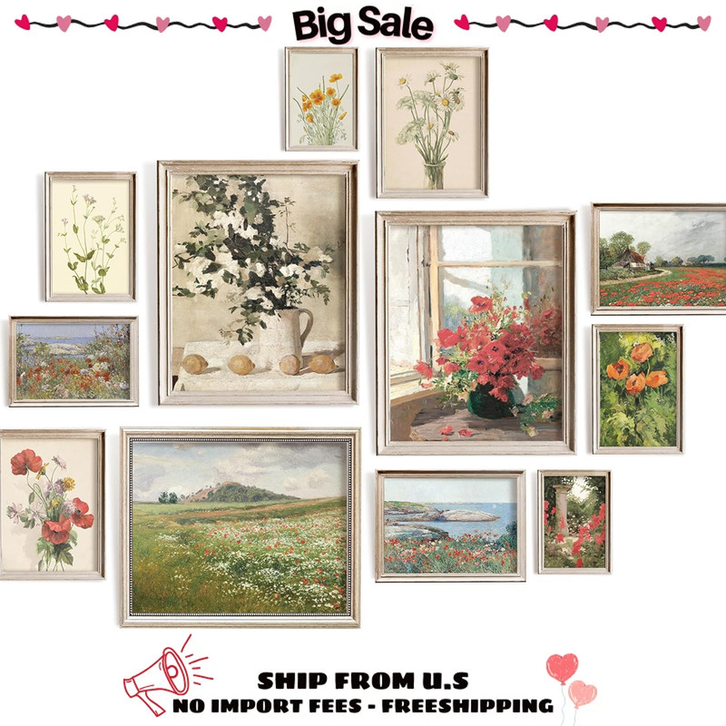 Vintage French Garden Floral Wall Art Prints Spring Landscape Decor Unframed
