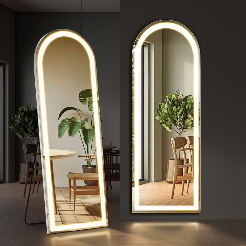 63″x20″ LED Arched Full Body Mirror, Mount Free Standing Leaning, 3 Color Light