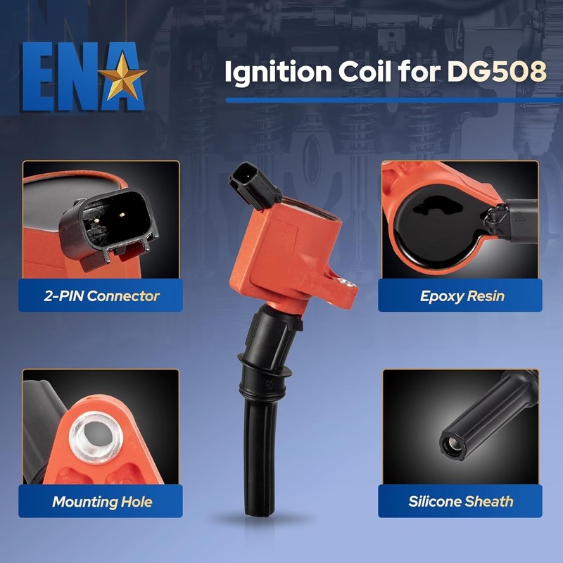 ENA Set of 8 Red Ignition Coil Ford 4.6L 5.4L V8 gallery