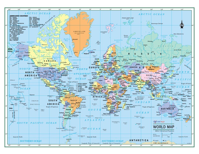 WORLD Wall Map Political Poster 22″x17″ – LARGE PRINT Rolled Paper