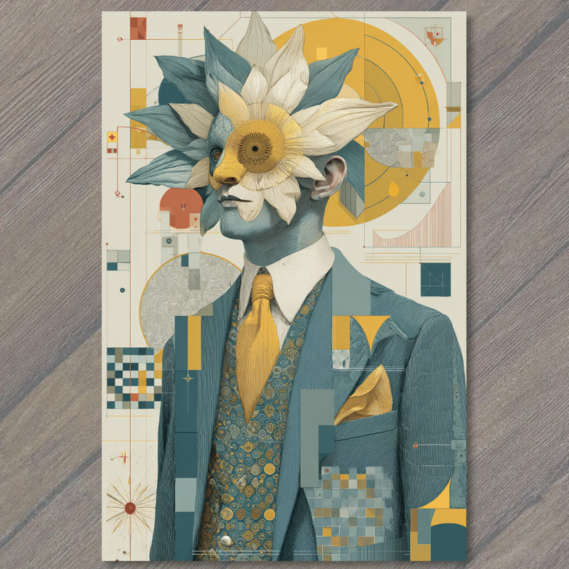 Art Print Surreal Flower Head Man Geometric Portrait Abstract Figure