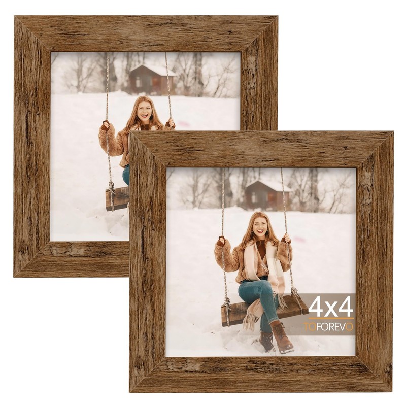 Picture Frames 4×4 Set of 2 Rustic Wood Grain Photo Frame for Gallery Wall Mo…