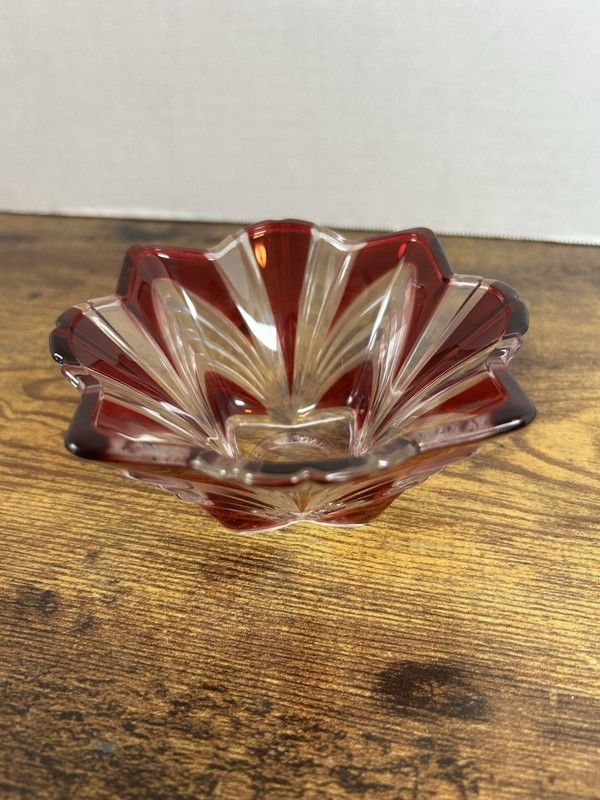 Vintage Soga Hand Cut Ruby Red Crystal Glass Trinket Candy Dish Bowl Japan Rare gallery