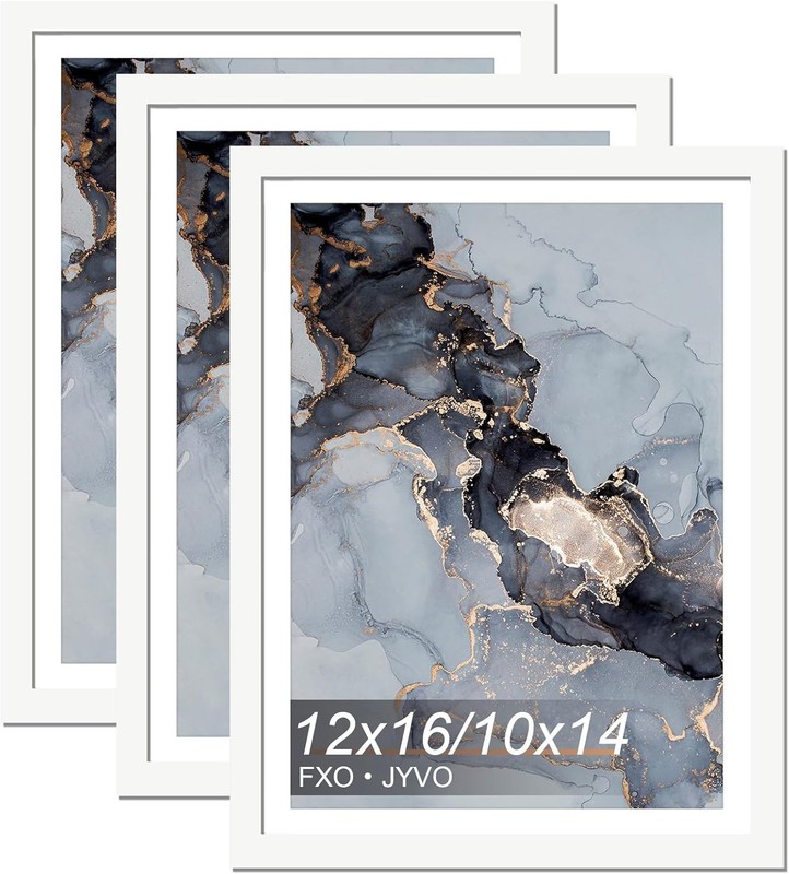 White 12×16 Frame Set of 3, Display Picture 10 x 14 with Mat or 12 x 16 Witho…