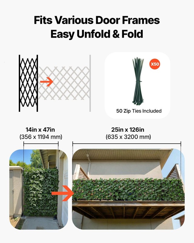 Expandable Outdoor Ivy Panel: 25x126in Artificial Greenery with 50 Zip Ties gallery