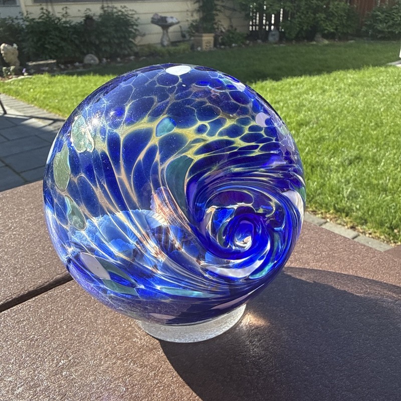 Large Hand Blown Ocean Waves Orb Globe Ball With Sand & Seashells 5.5” gallery