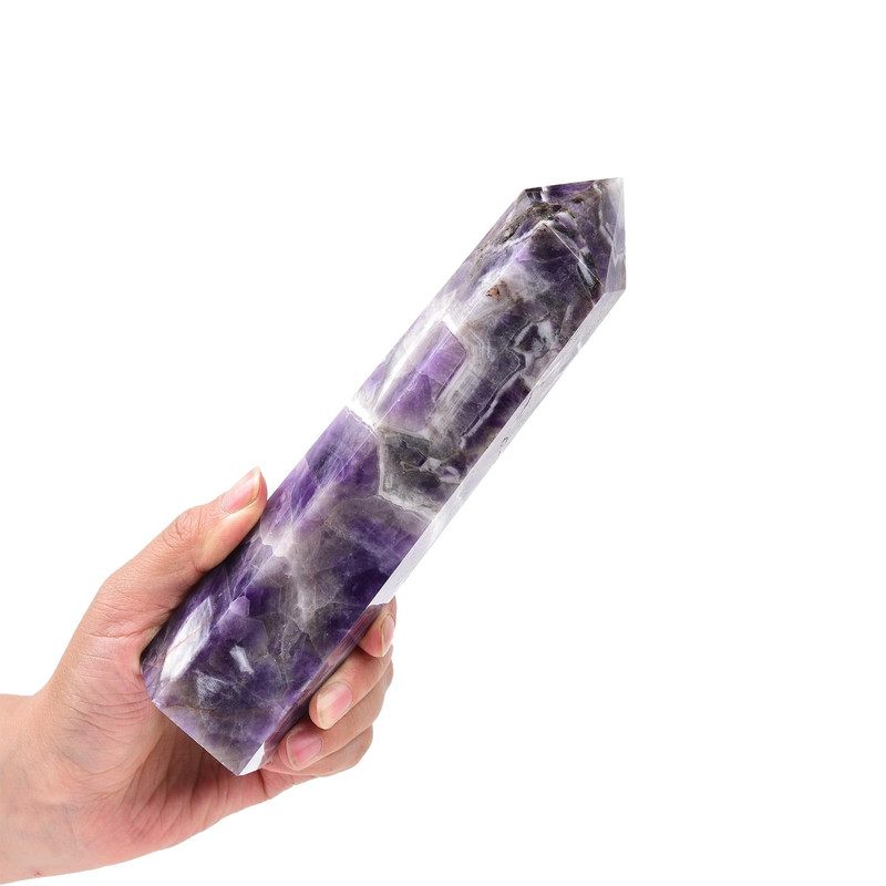 Amoystone Large Crystal Tower Natural Dream Amethyst 6 Faceted Obelisk Healing
