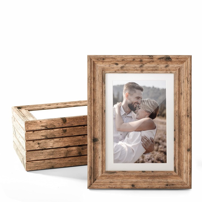 5×7 Picture Frames Set of 6, Rustic Picture Frame 4×6 with Mat or 5X7 Without…