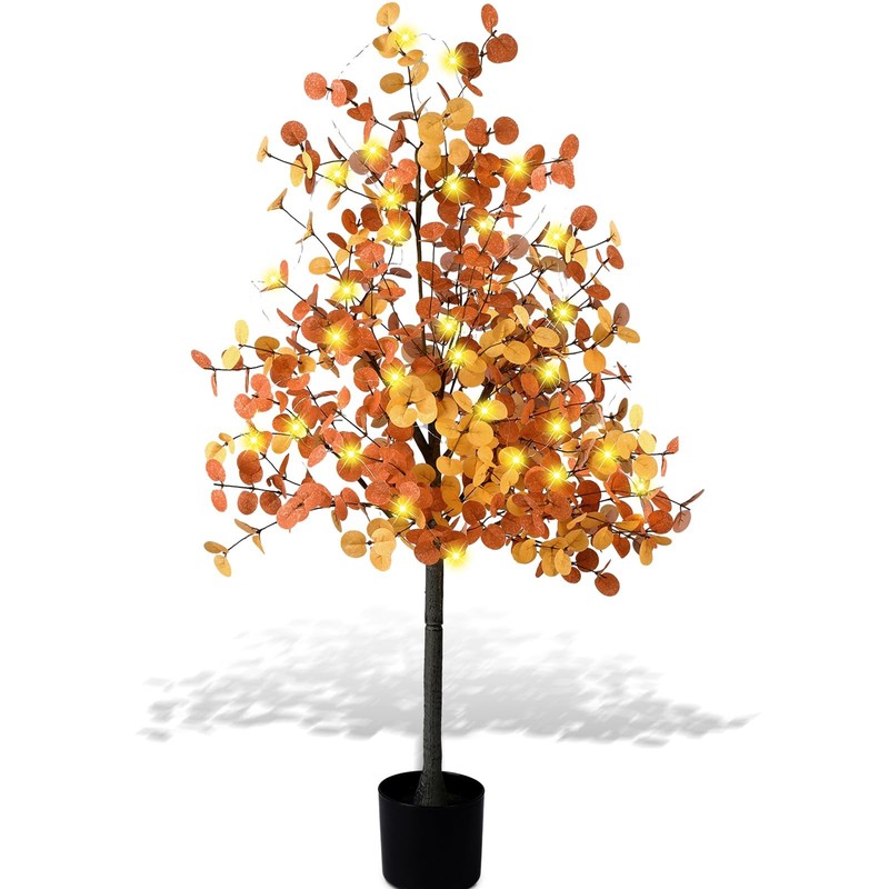 4ft Fall Light up Tree Lighted Eucalyptus Tree Artificial Autumn Ficus Fall T…