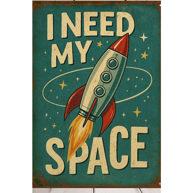 Distressed Sci-Fi Metal Wall Sign Vintage Retro-Futuristic Iron Aged Wall Plaque