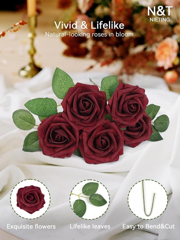 Artificial Flowers,25Pcs Real Touch Fake Flowers Foam Roses with Stems Perfect gallery