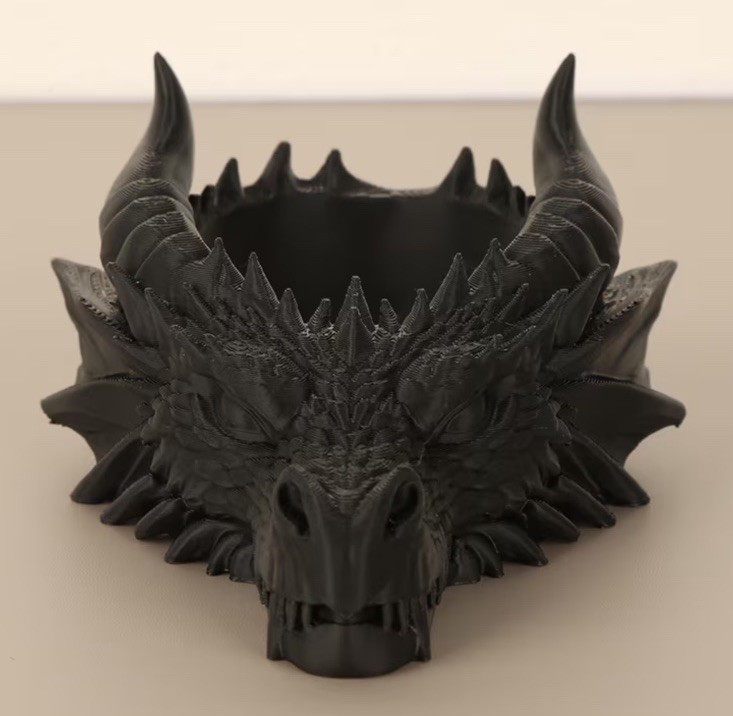 Black 3D Printed Dragon Head Catchall Bowl. Jewelry, Dice Holder. Fantasy.