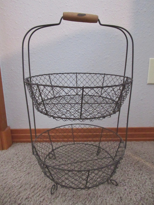 Vintage 2-Tier 20.5 in tall Zinc Chicken Wire Basket With Wooden Handle gallery