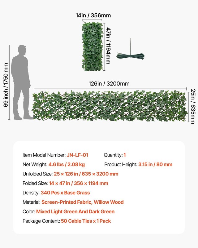 Expandable Outdoor Ivy Panel: 25x126in Artificial Greenery with 50 Zip Ties gallery