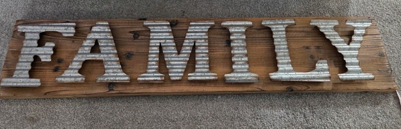 Rustic Wood & Metal FAMILY Wall Mounted Sign, Large 44 x 9 in Horizontal