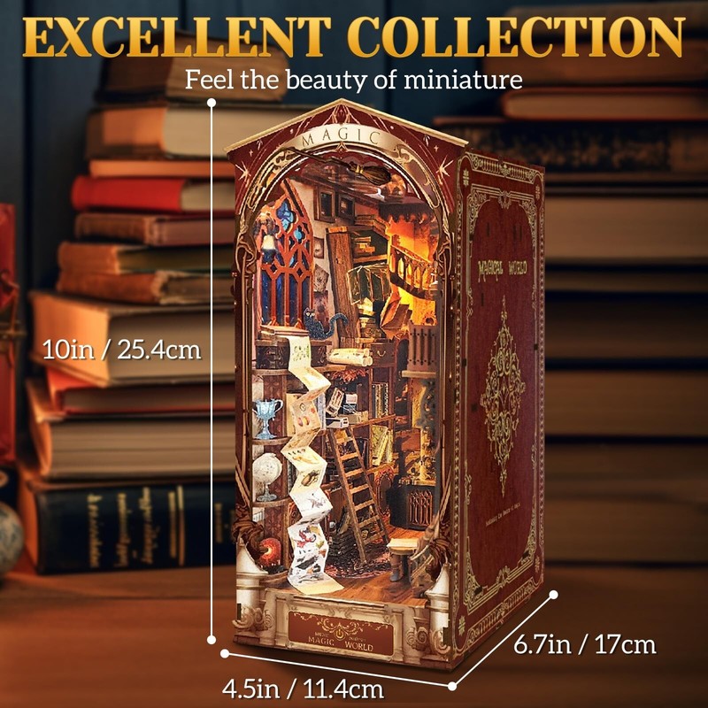DIY Book Nook Kit - Wooden DIY Bookend Dollhouse w/LED Lights gallery