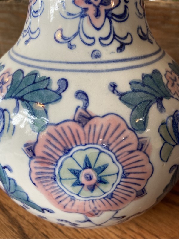 Vase Porcelain Pastel Flower Pattern Chinese 10” Pink Green Blue gallery
