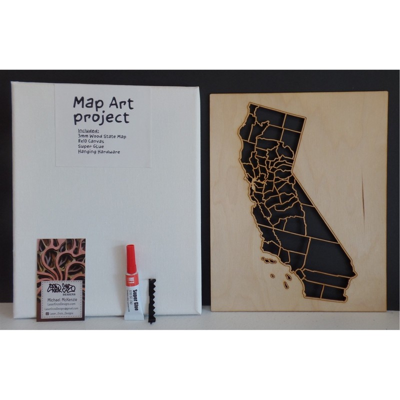 California Map Craft Kit Stained Wood Laser Cut & Canvas 8×10 Wall Decor USA M18