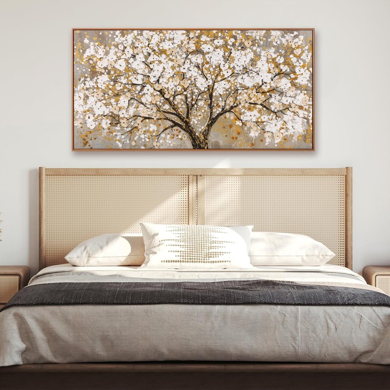 Framed Wall Art Print Gold Tree Of Life Modern Artwork Canvas Painting Gold T... gallery