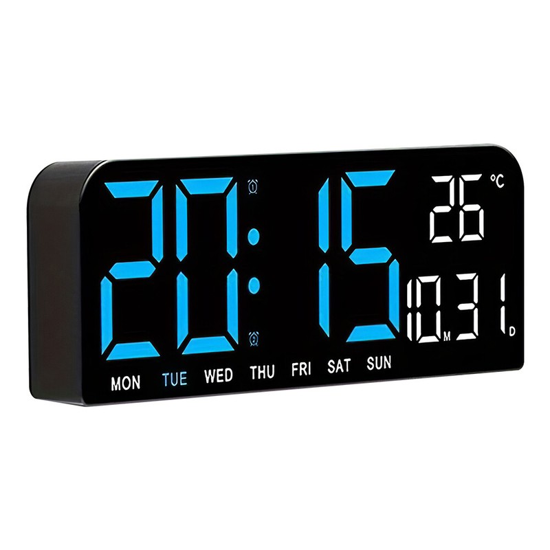 Large Screen Digital Wall Clock Brightness Adjustable Temperature Calendar Alarm