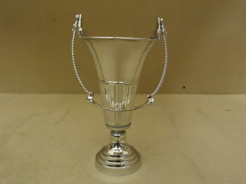 Designer Flower Vase 9in H x 5in Diameter Chrome Traditional Handle Round Brass