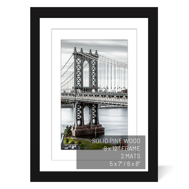 9×12 Picture Frames Solid Wood Display Pictures 6×8 or 5×7 with Mat or 9×12 F…