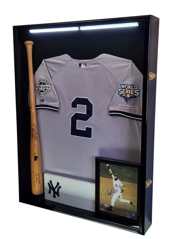 Uniform Display Case Extra Deep LED Light Black Jersey Jacket Shadow Box Cabinet