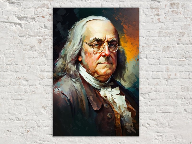 Benjamin Franklin Canvas Art Historical Figure Portrait Gallery Ready