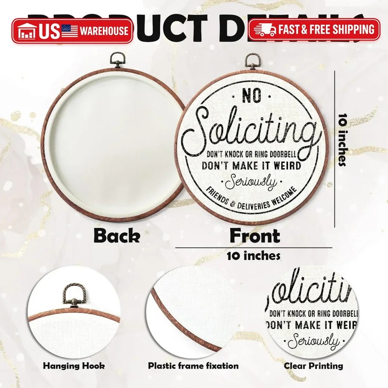 Round Canvas Frame Wall Art Decor-10" No Soliciting White Hanging Prints-Don't K gallery