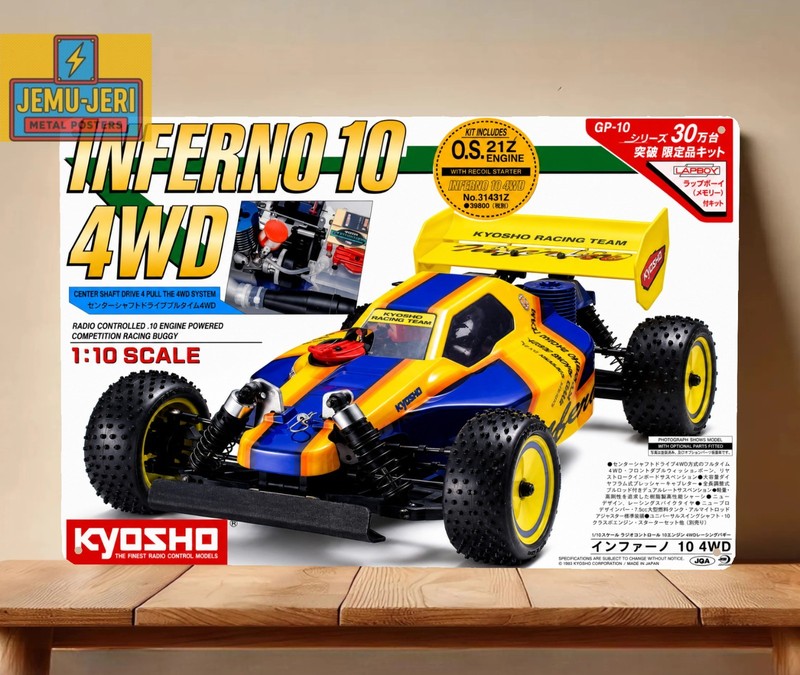 Kyosho Inferno 10 4WD RC Buggy Box Art Metal Tin Sign Poster 20x30cm