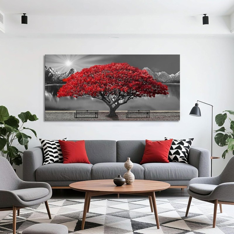 Art Deco Red Tree Canvas Wall Art - 29x58 Inches for Chic Environments gallery