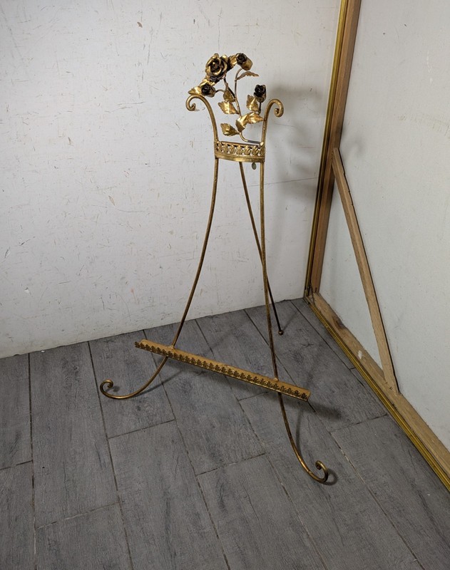 Vintage Italian Regency Florentine Gold Gilt Metal Display Easel Stand Floral gallery